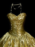 Niulatu Gold Sweetheart Neck A-Line Homecoming Dress Satin Beaded Short Prom Dresses HZ1103