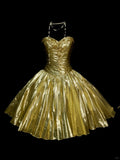 Niulatu Gold Sweetheart Neck A-Line Homecoming Dress Satin Beaded Short Prom Dresses HZ1103