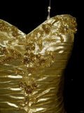 Niulatu Gold Sweetheart Neck A-Line Homecoming Dress Satin Beaded Short Prom Dresses HZ1103