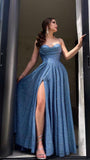 Niulatu Navy Blue Sweetheart Neck A-Line Glitter Sequins Long Prom Dresses Evening Gowns with Open Back HZ1103