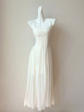 Niulatu White Spaghetti Straps A-Line Chiffon Long Prom Dresses Sweet Evening HZ1103
