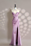 Niulatu Pink Sweetheart Neck Mermaid Satin Long Prom Dresses Formal Evening Gowns with Slits HZ1103
