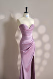 Niulatu Pink Sweetheart Neck Mermaid Satin Long Prom Dresses Formal Evening Gowns with Slits HZ1103