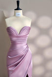 Niulatu Pink Sweetheart Neck Mermaid Satin Long Prom Dresses Formal Evening Gowns with Slits HZ1103