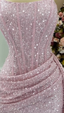 Niulatu Pink Strapless Bodycon Short Prom Dresses Glitter Sequin Homecoming Dresses HZ1026