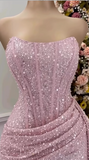 Niulatu Pink Strapless Bodycon Short Prom Dresses Glitter Sequin Homecoming Dresses HZ1026