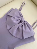 Niulatu Lavender Spaghetti Straps A-Line Satin Short Prom Dresses Glitter Tulle Homecoming Dresses with Bows HZ1103