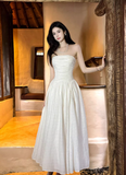 Niulatu White Strapless A-Line Chiffon Long Prom Dresses Birthday Evening Gowns HZ1103