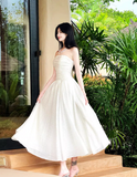 Niulatu White Strapless A-Line Chiffon Long Prom Dresses Birthday Evening Gowns HZ1103