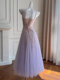 Niulatu Purple Spaghetti Straps A-Line Lace Tulle Long Prom Dresses Gorgeous Birthday Evening Gowns HZ1103
