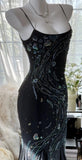 Niulatu Black Spaghetti Straps Mermaid Chiffon Beading Prom Dresses Formal Evening Gowns HZ1103