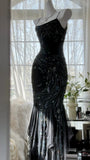 Niulatu Black Spaghetti Straps Mermaid Chiffon Beading Prom Dresses Formal Evening Gowns HZ1103