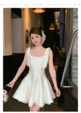 Niulatu Light Apricot Square Neck Satin A-Line Short Prom Dresses Homecoming Dresses HZ1103
