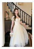 Niulatu Light Apricot A-Line Sweetheart Neck Tulle Lace Long Prom Dresses Sweet Birthday Evening Gowns HZ1103