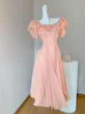 Niulatu Orange Pink Off-Shoulder A-Line Chiffon Party Dresses HZ1103