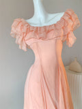 Niulatu Orange Pink Off-Shoulder A-Line Chiffon Party Dresses HZ1103