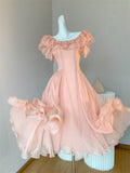 Niulatu Orange Pink Off-Shoulder A-Line Chiffon Party Dresses HZ1103