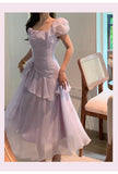 Niulatu Light Purple Straps A-Line Chiffon Ruffle Party Dresses HZ1103