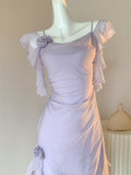 Niulatu Light Purple Straps A-Line Chiffon Ruffle Party Dresses HZ1103