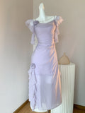 Niulatu Light Purple Straps A-Line Chiffon Ruffle Party Dresses HZ1103