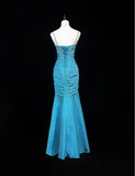 Niulatu Blue Spaghetti Straps Mermaid Taffeta Long Prom Dresses Formal Evening Gowns with Beading HZ1103