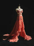 Niulatu Peach Strap A-Line Chiffon Long Prom Dresses Vintage Evening Gowns with Beading HZ1103