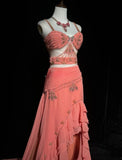 Niulatu Peach Strap A-Line Chiffon Long Prom Dresses Vintage Evening Gowns with Beading HZ1103