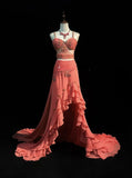 Niulatu Peach Strap A-Line Chiffon Long Prom Dresses Vintage Evening Gowns with Beading HZ1103