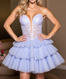 Niulatu Lavender Sweetheart A-Line Tulle Lace Short Prom Dresses Homecoming Dresses HZ1103