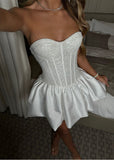 Niulatu White Sweetheart A-Line Satin Lace Short Prom Dresses Homecoming Dresses HZ1103