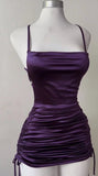 Niulatu Black Spaghetti Straps Bodycon Satin Short Prom Dresses Homecoming Dresses with Open Back HZ1103