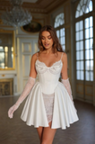 Niulatu White Spaghetti Straps A-Line Satin Lace Short Wedding Dresses Homecoming Dresses with Pearls HZ1103