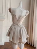 Niulatu Champagne Square Neck A-Line Satin Short Prom Dresses Homecoming Dresses HZ1103