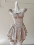 Niulatu Champagne Square Neck A-Line Satin Short Prom Dresses Homecoming Dresses HZ1103