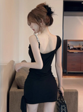 Niulatu Black Asymmetric Neck Bodycon Short Prom Dresses Homecoming Dresses with Bow HZ1103