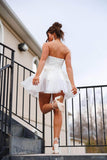 Niulatu White Strapless A-Line Tulle Beaded Short Prom Dresses Homecoming Dresses HZ1103