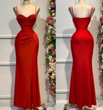 Niulatu Red Spaghetti Straps Mermaid Satin Beaded Long Prom Dresses Formal Evening Gowns HZ1103