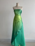Niulatu Gradient Green Strapless A-Line Satin Long Prom Dresses Vintage Formal Evening Gowns HZ1103