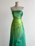 Niulatu Gradient Green Strapless A-Line Satin Long Prom Dresses Vintage Formal Evening Gowns HZ1103