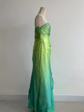 Niulatu Gradient Green Strapless A-Line Satin Long Prom Dresses Vintage Formal Evening Gowns HZ1103