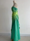 Niulatu Gradient Green Strapless A-Line Satin Long Prom Dresses Vintage Formal Evening Gowns HZ1103