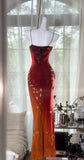 Niulatu Ombre Spaghetti Straps Bodycon Chiffon Beading Long Prom Dresses Formal Evening Gowns HZ1103