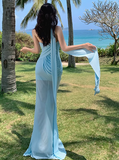 Niulatu Blue Sweetheart Mermaid Chiffon Summer Dress HZ1103