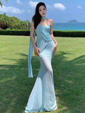 Niulatu Blue Sweetheart Mermaid Chiffon Summer Dress HZ1103