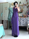 Niulatu Purple Spaghetti Straps Sheath Chiffon Ruffle Party Dress Y2K Formal Evening Gowns HZ1103