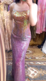 Niulatu Gold Spaghetti Straps Sheath Sequin Long Prom Dresses Formal Evening Gowns HZ1103
