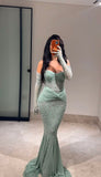 Niulatu Mint Green Sweetheart Mermaid Chiffon Long Prom Dresses Formal Evening Gowns with Appliques HZ1031