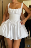 Niulatu White Square Neck A-Line Satin Homecoming Dresses Elegant Short Prom Dresses HZ1031
