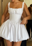 Niulatu White Square Neck A-Line Satin Homecoming Dresses Elegant Short Prom Dresses HZ1031