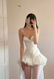Niulatu White Sweetheart A-Line Satin Hi-Lo Prom Dresses Homecoming Dresses HZ1031